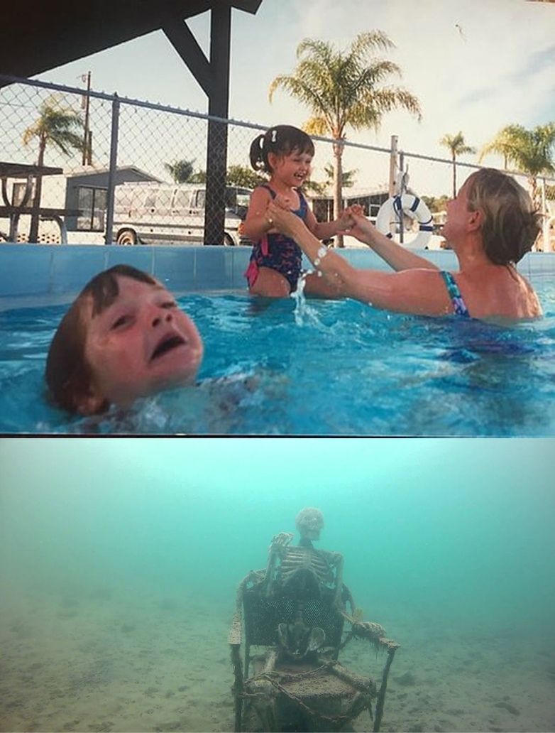 mother ignoring kid drowning in a pool meme template